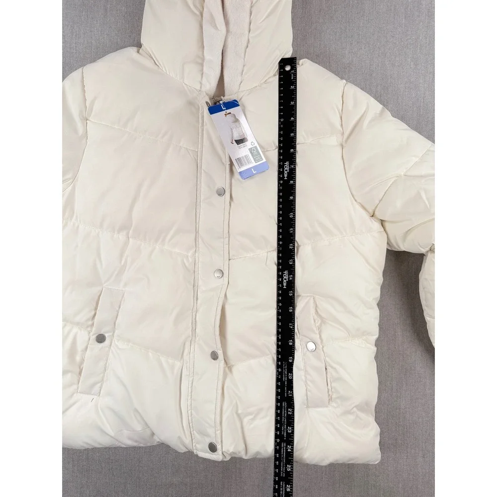 32 Degrees Heat Womens White Faux Fur Lined Hooded Puffer Jacket 1896895 L